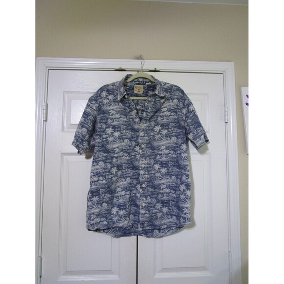 Red Head Mens Button Up Shirt Size Large Blue Tropical Short Sleeve - Picture 1 of 9